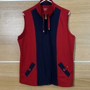 Allison Daley Women's Size Large Knit Vest Full Zip Red & Blue Dressy Sporty